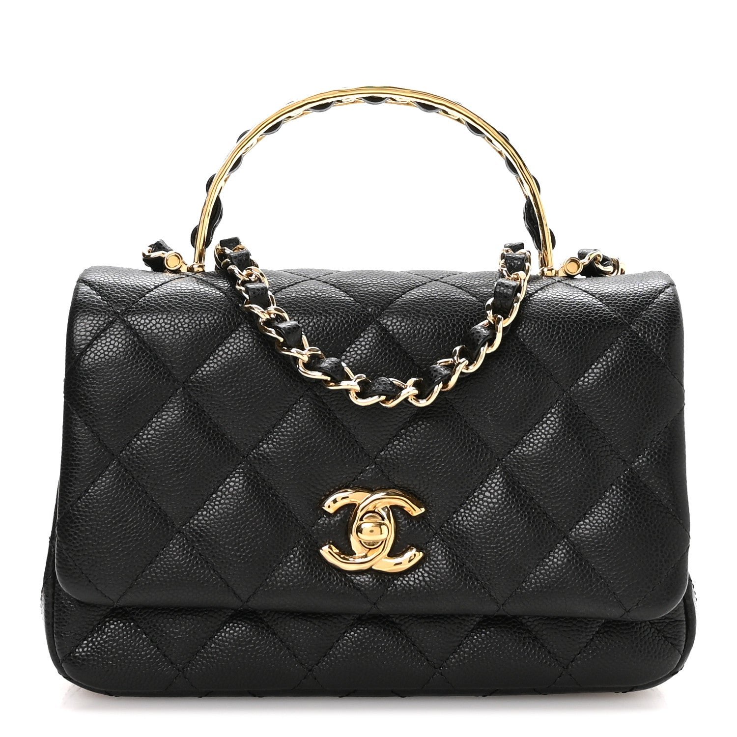 Chanel Caviar Quilted Metal Top Handle Mini Flap Black