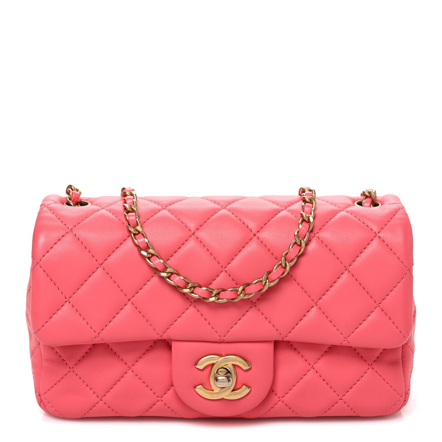 Chanel Lambskin Quilted Pearl Crush Mini Rectangular Flap Pink