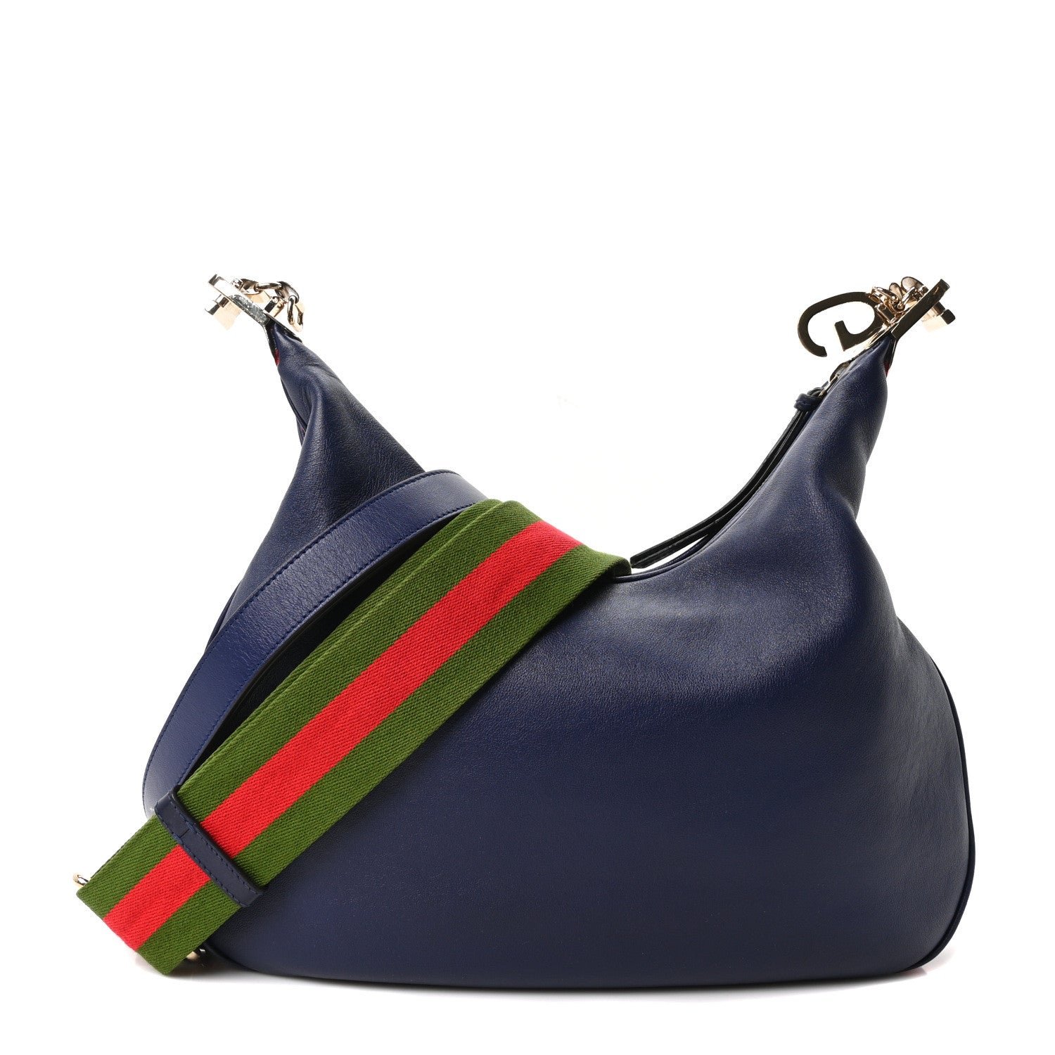 Gucci Aria Calfskin Web Large Attache Shoulder Bag Navy