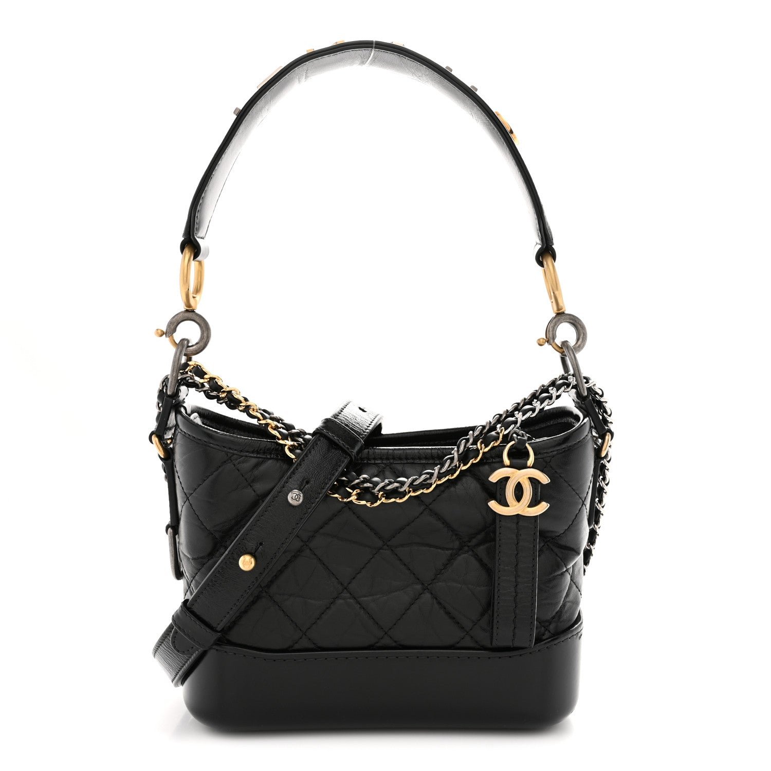 Chanel Aged Calfskin Quilted Small Gabrielle Logo Hobo Black