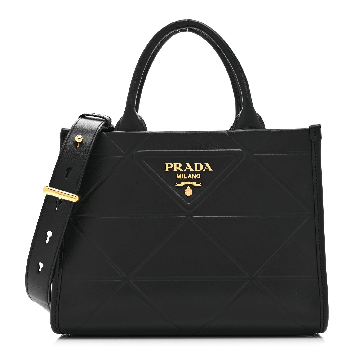 Prada Soft Calfskin Triangolo Symbole Embossed Mini Tote Black