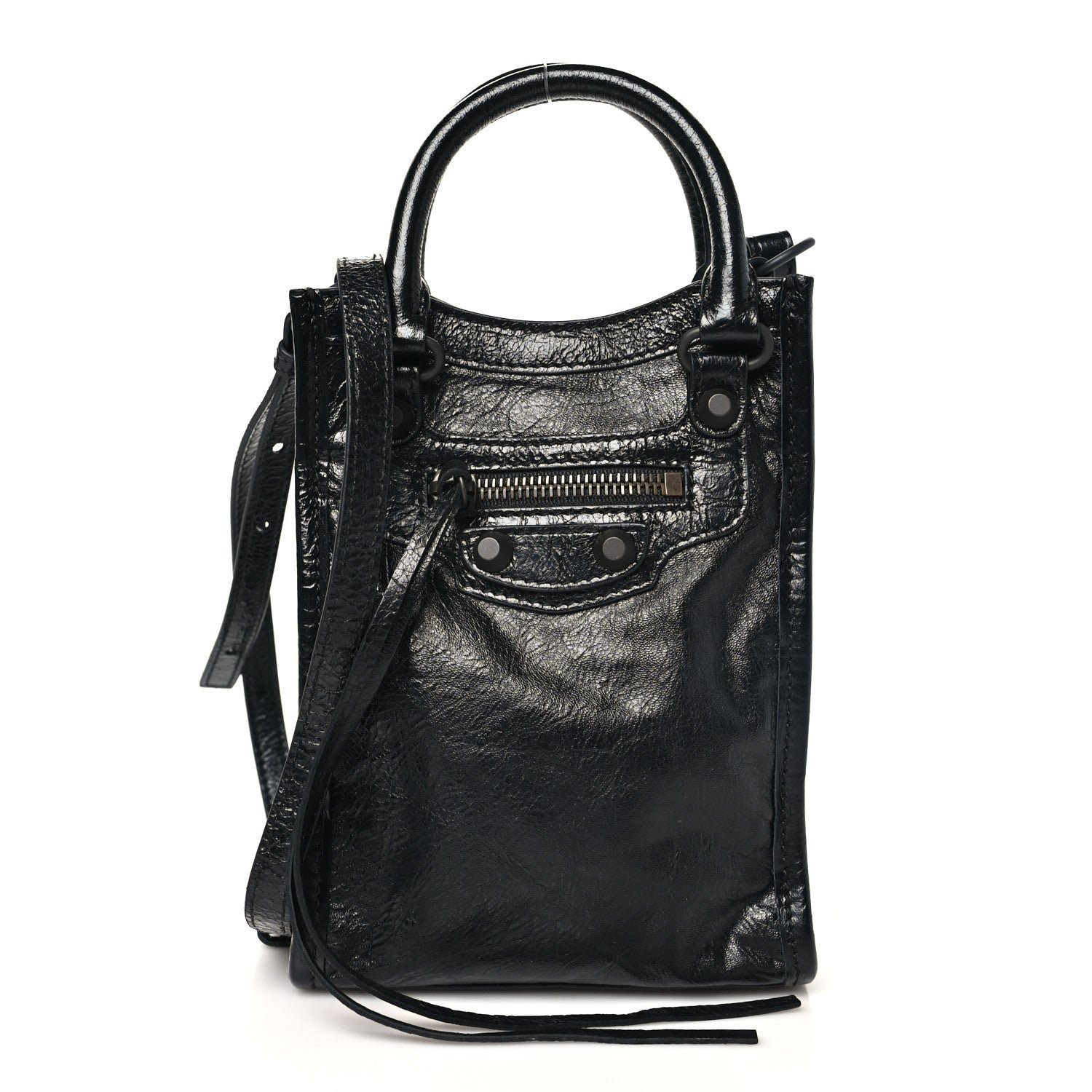 Balenciaga Agneau Arena Classic Hardware Le City Phone Holder Tote Black