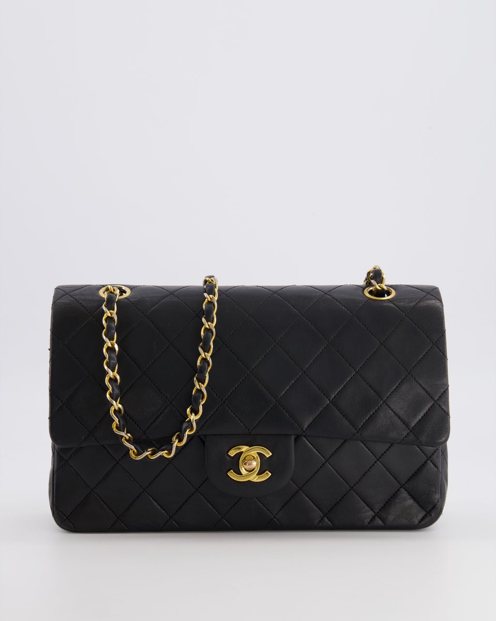 Chanel Vintage Black Medium Classic Double Flap Bag in Lambskin Leather with 24K Gold Hardware