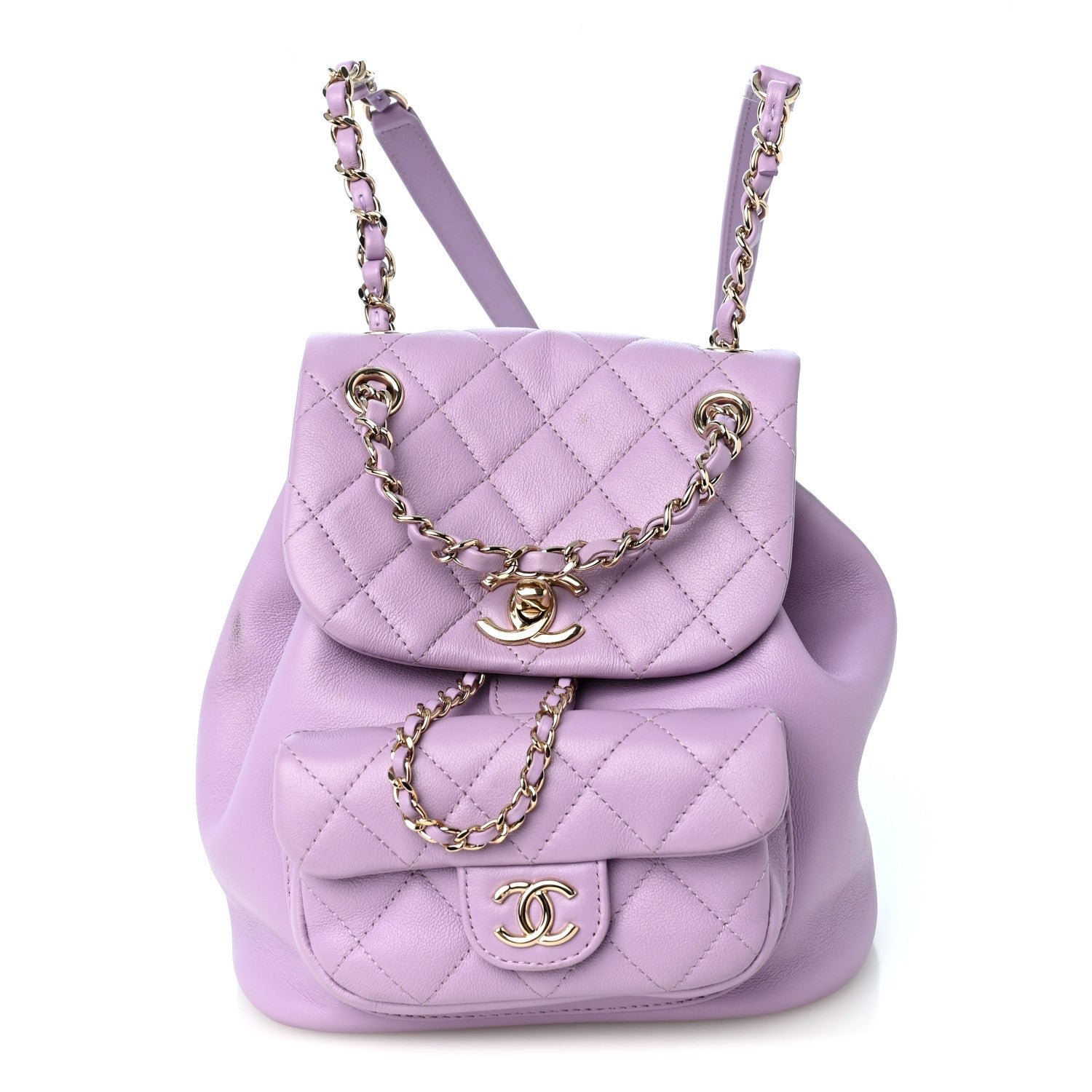 Chanel Lambskin Quilted Small Duma Drawstring Backpack Light Purple