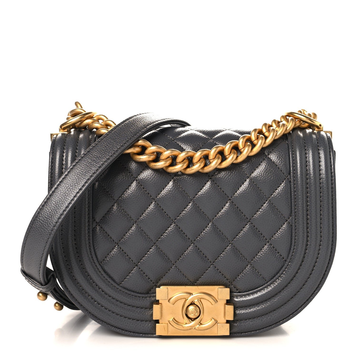 Chanel Caviar Quilted Small Boy Messenger Bag Dark Grey