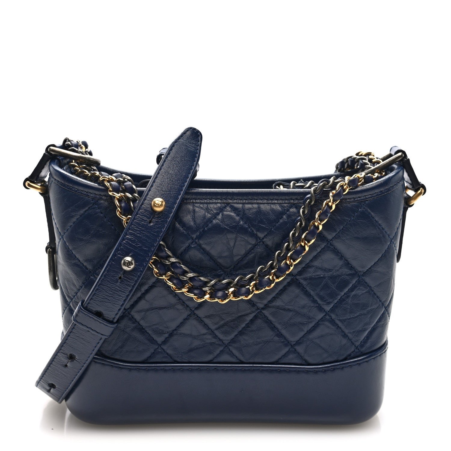 Chanel Aged Calfskin Quilted Small Gabrielle Hobo Navy