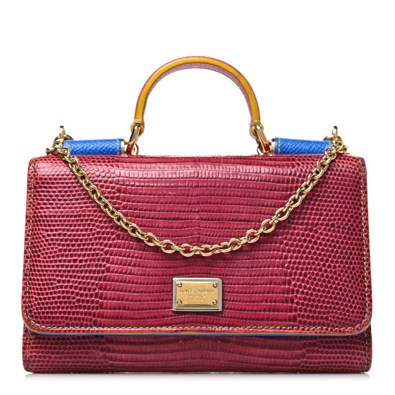 Dolce & Gabbana Dauphine Stampa Iguana Mini Miss Sicily Chain Phone Case Wallet Red Multicolor