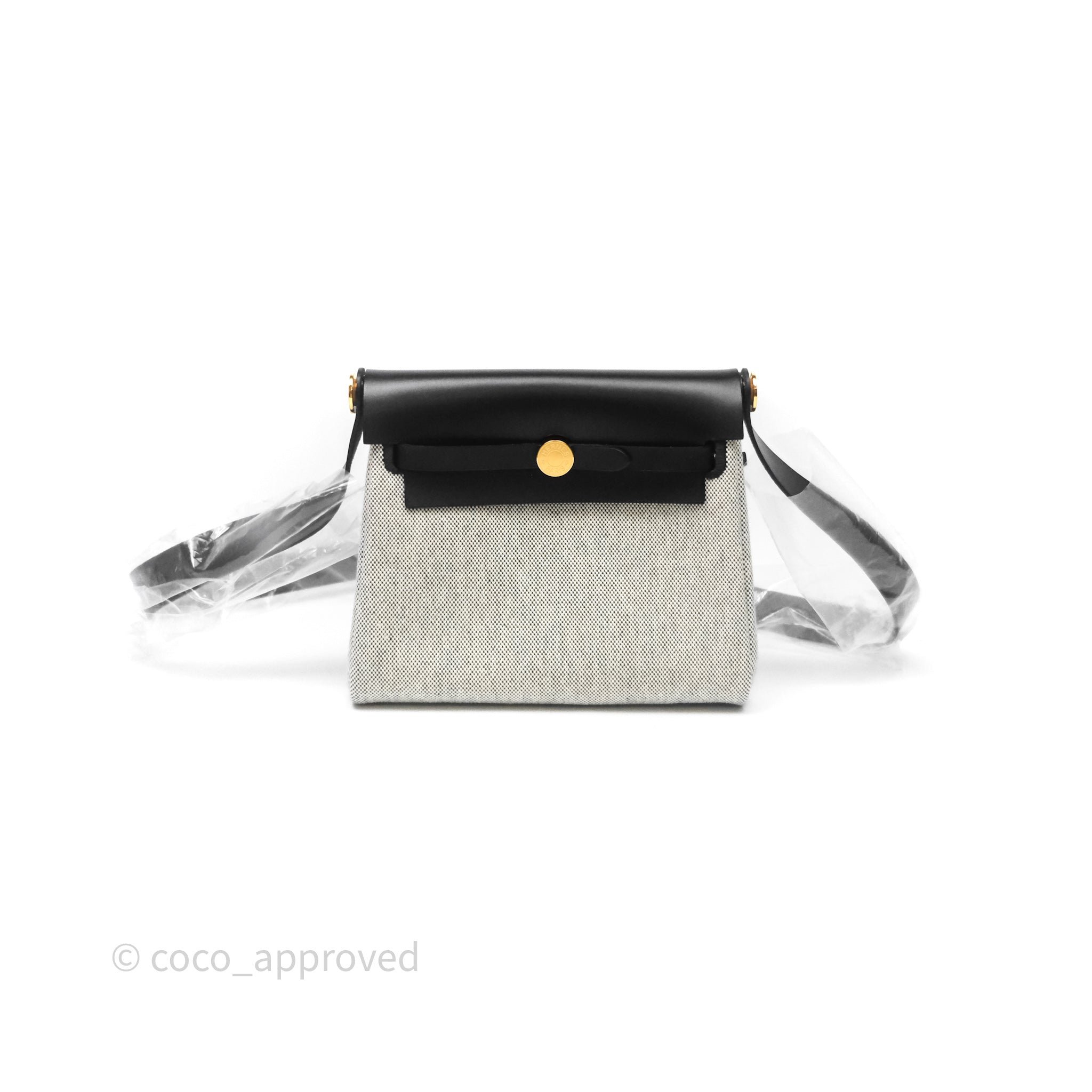 Hermès Herbag Zip 20 Mini Ecru-Noir Canvas Gold Hardware