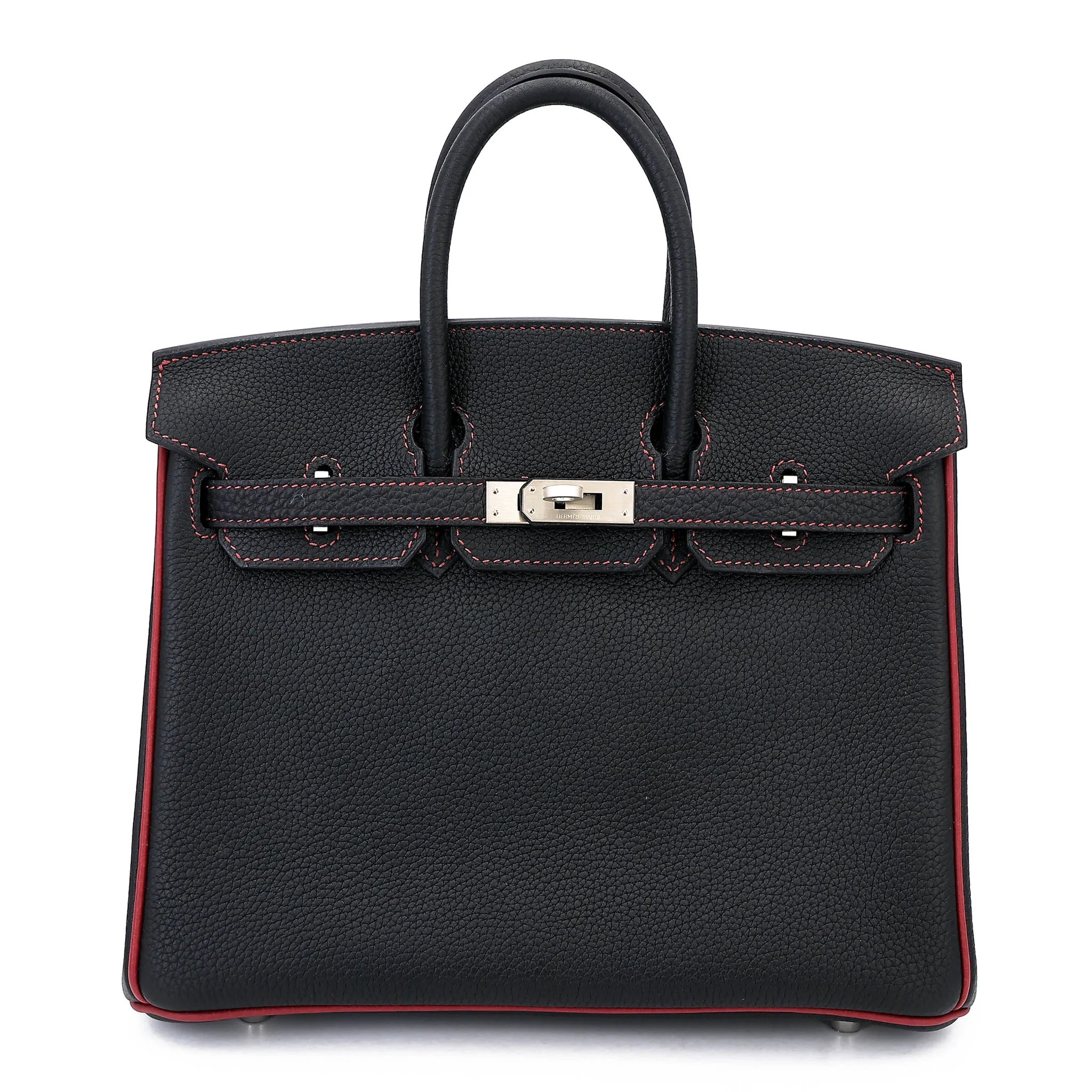 Unused ( Rank NS ) HERMÈS Special Order Birkin 25 HSS Noir (89) Rouge Grenat (K1) Togo Brushed Palladium A (2017)