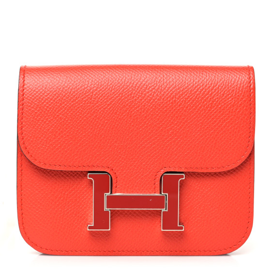 Hermes Epsom Enamel Constance Slim Wallet Capucine Sanguine