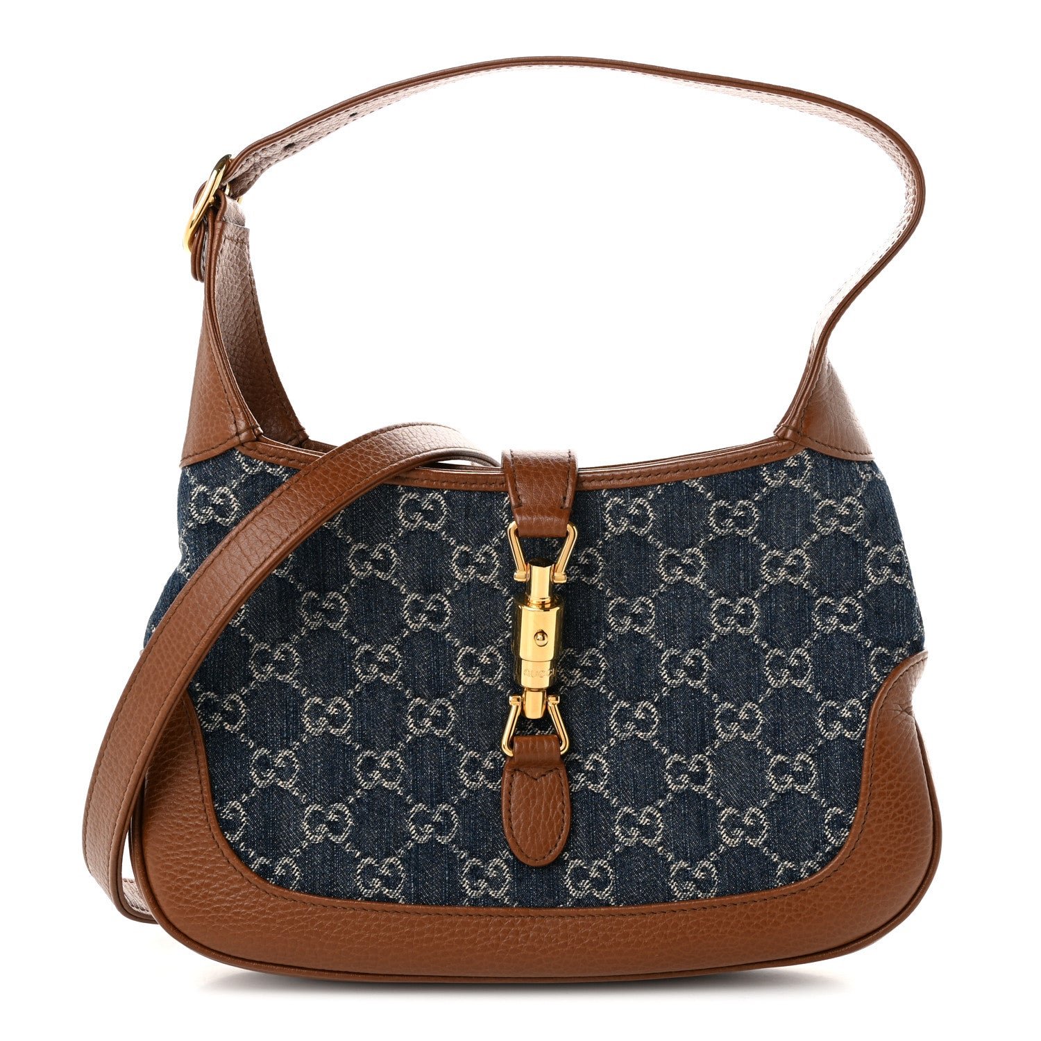 Gucci New Denim GG Monogram Calfskin Small Jackie 1961 Hobo Blue Tea Cuir