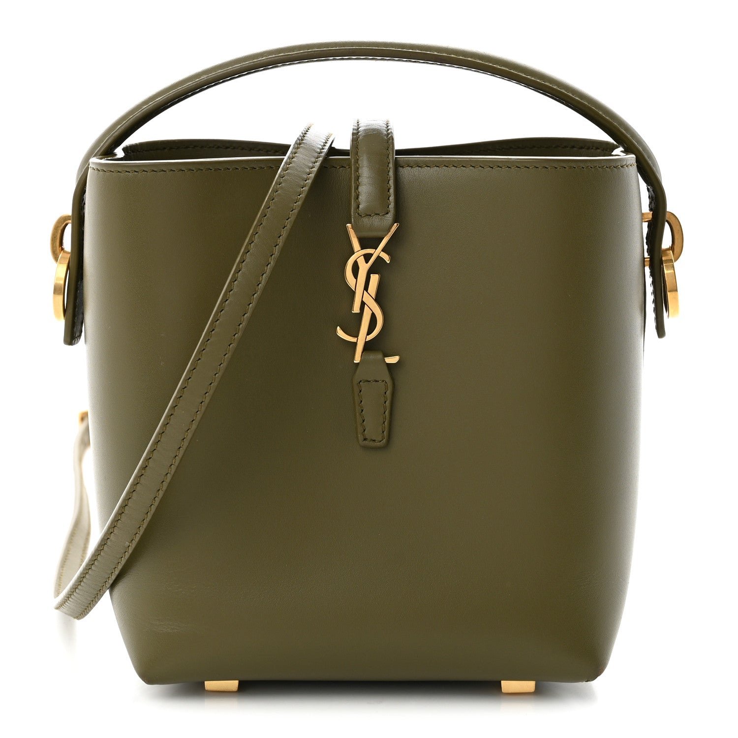 Saint Laurent Shiny Calfskin Le 37 Mini Bucket Bag Strong Moss