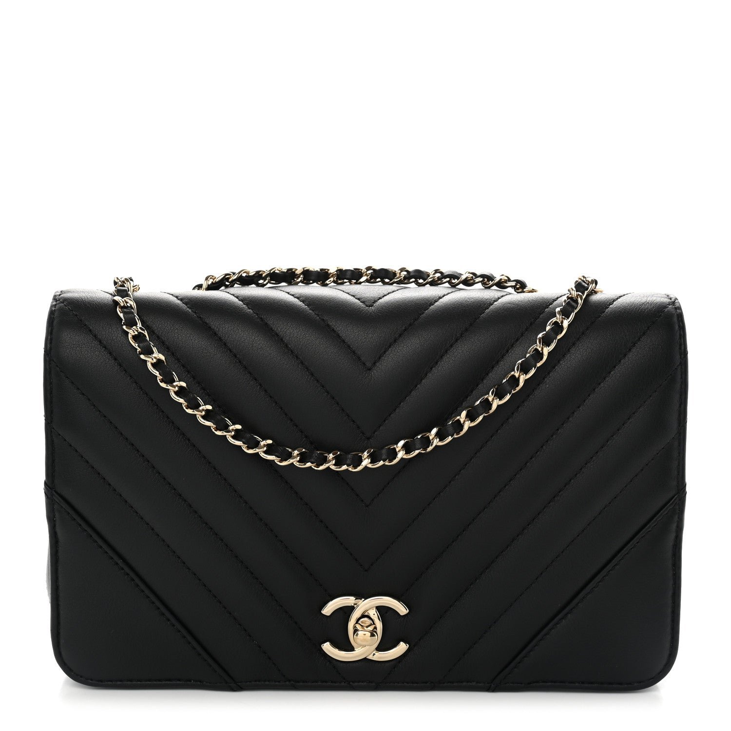 Chanel Calfskin Chevron Quilted Small Statement Flap Black
