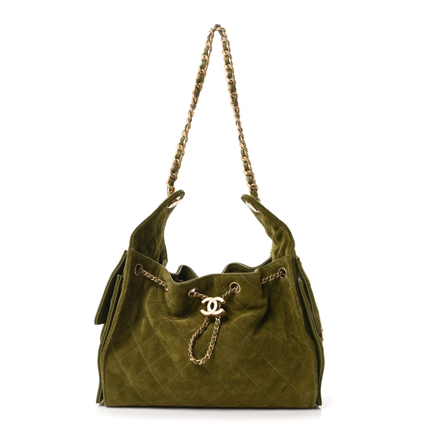 Chanel Suede Quilted Small Chanel 25 Handbag Khaki