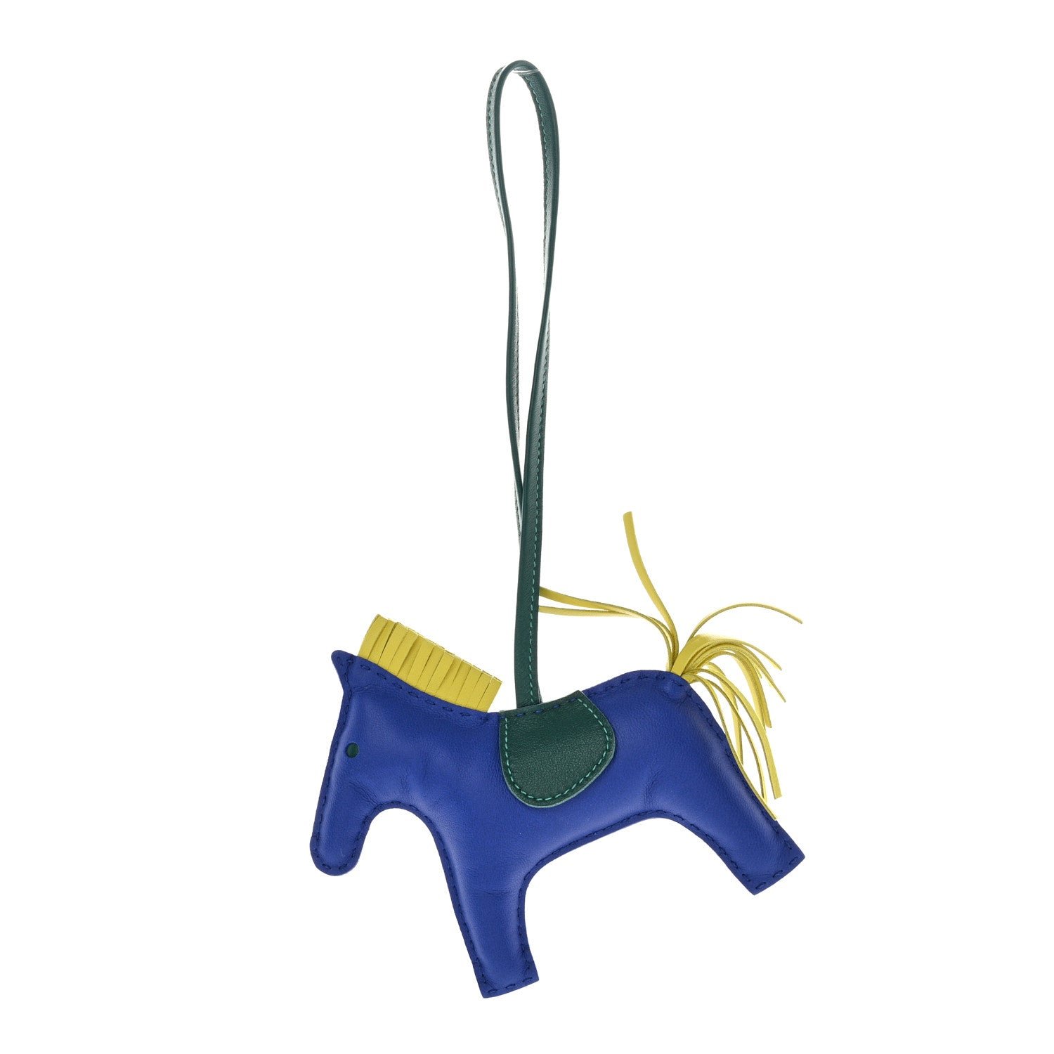 Hermes Milo Lambskin Grigri Rodeo Horse Bag Charm MM Bleu Electrique Malachite Lime