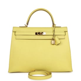 Hermes Pre-owned Hermes Kelly Sellier 35 Soufre Epsom Gold Hardware