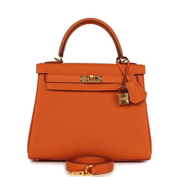Hermes Hermes Special Order (HSS) Kelly Retourne 25 Orange Verso Togo Gold Hardware