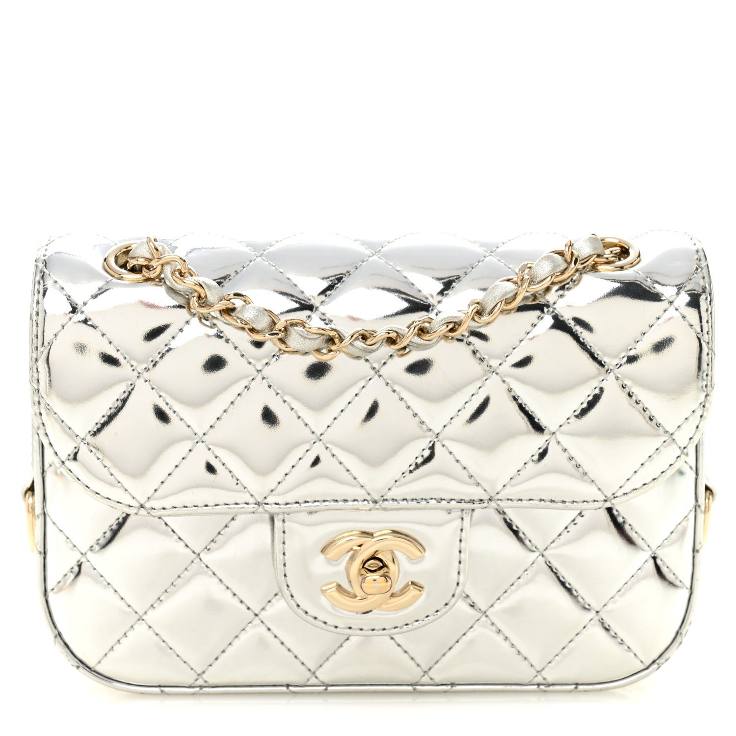Chanel Mirror Calfskin Metallic Calfskin Quilted Hollywood Boulevard Mini Flap With Star Coin Purse Silver
