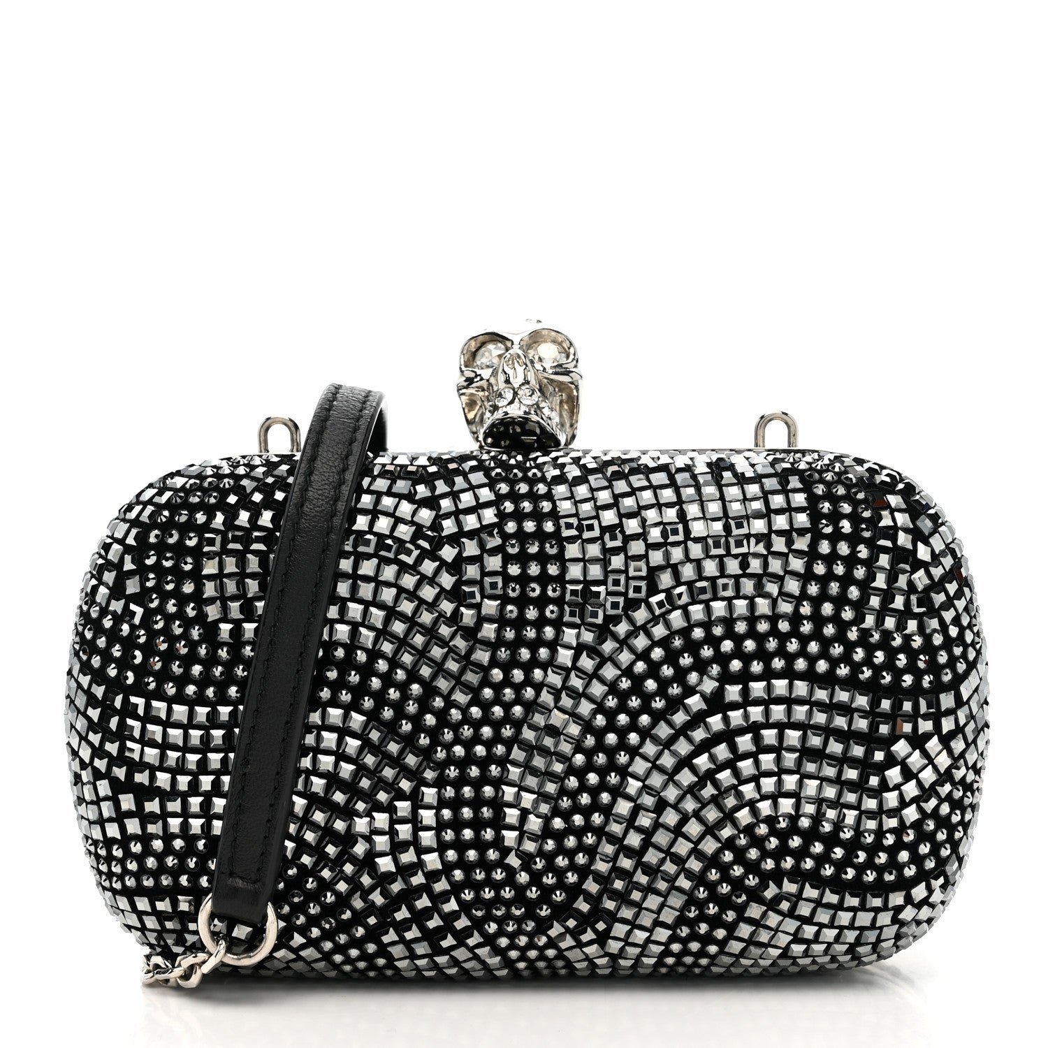 Alexander McQueen Alexander McQueen Crystal Nappa Classic Art Deco Skull Clutch Black Silver