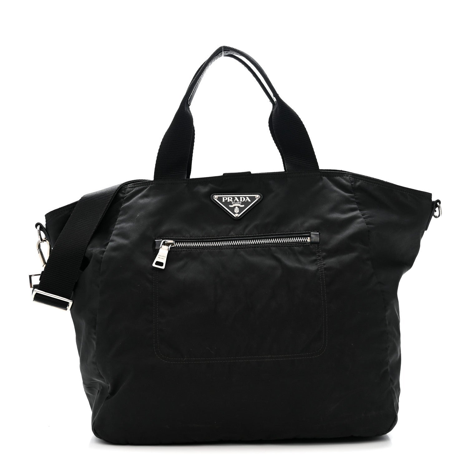 Prada Tessuto Nylon Zip Convertible Tote Black