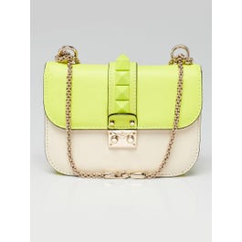 Valentino Valentino Yellow/White Leather Glam Lock Small Flap Bag