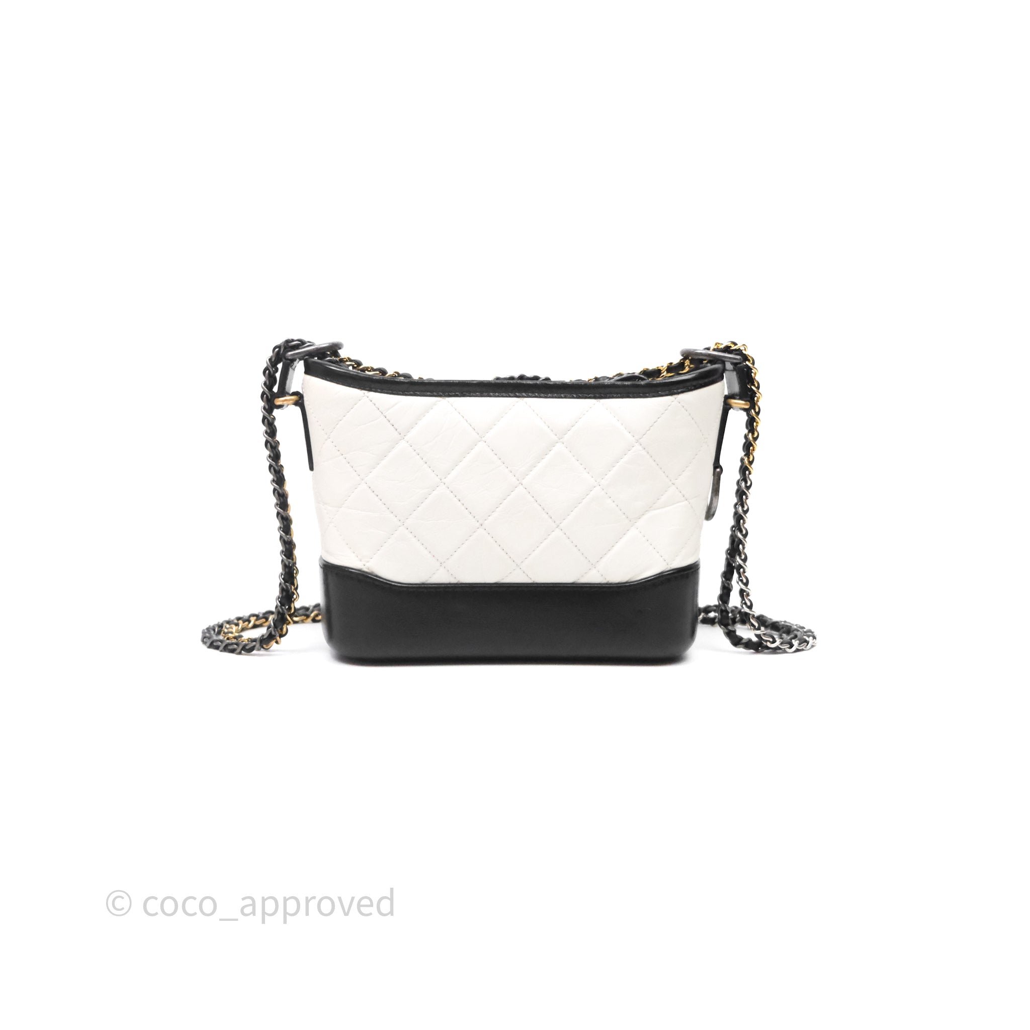 Chanel Quilted Small Gabrielle Hobo Black White Aged Calfskin Mixed Hardware