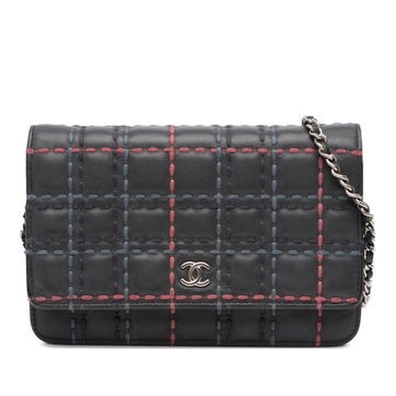 CC Square Stitched Calfskin Wallet on Chain