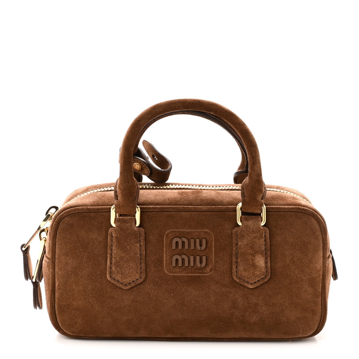 Miu Miu Suede Padded Regular Arcadie Top Handle Bag Cacao