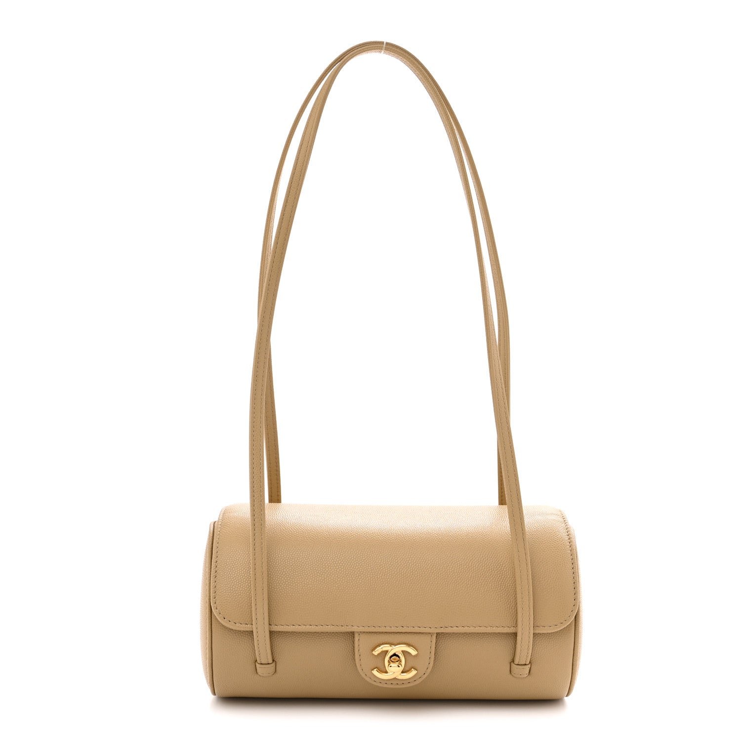 Chanel Shiny Caviar Preppy Coco Small Bowling Bag Dark Beige