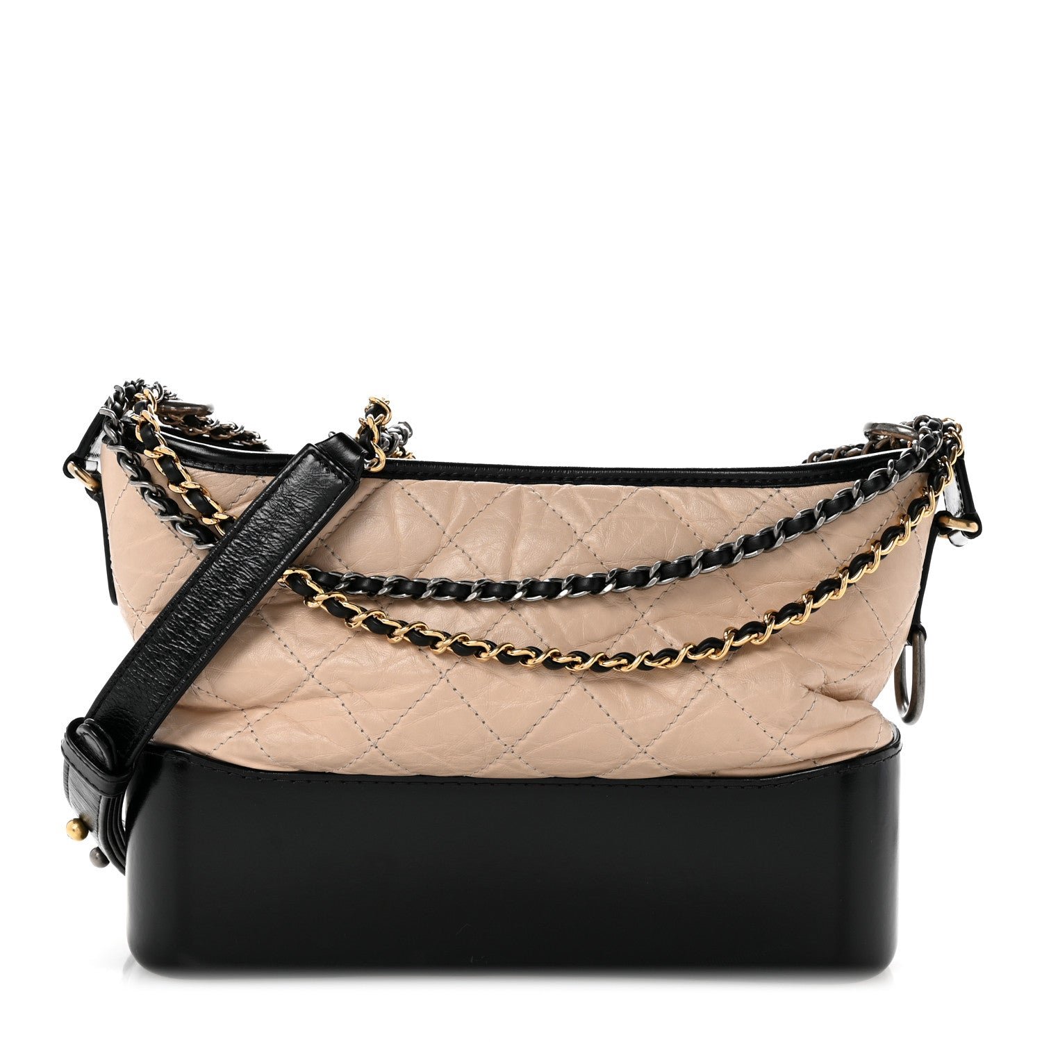 Chanel Aged Calfskin Quilted New Medium Gabrielle Hobo Beige Black