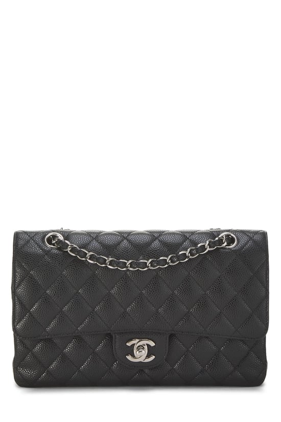 Black Quilted Caviar Classic Double Flap Medium