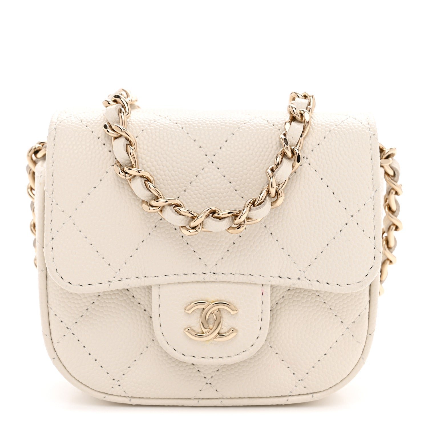 Chanel Caviar Quilted Mini Clutch With Chain White