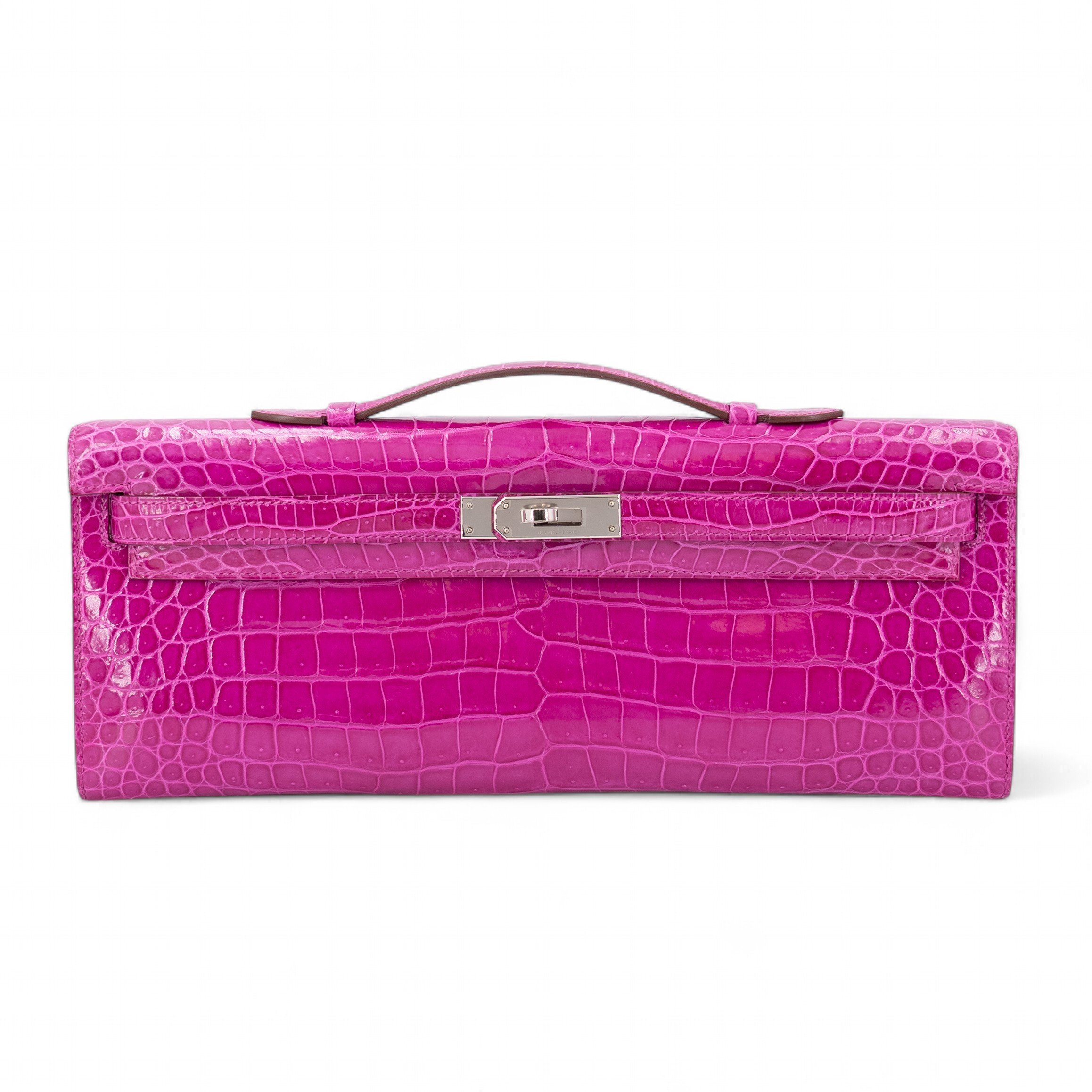 Hermes Excellent ( Rank SA ) HERMÈS Kelly Cut Rose Scheherazade (J5) Shiny Porosus Crocodile Palladium hardware T (2015)