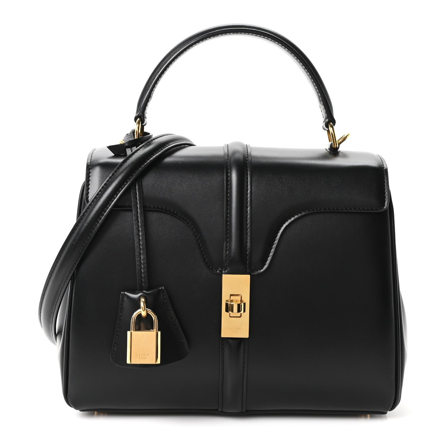 Celine Satinated Calfskin Mini 16 Top Handle Bag Black