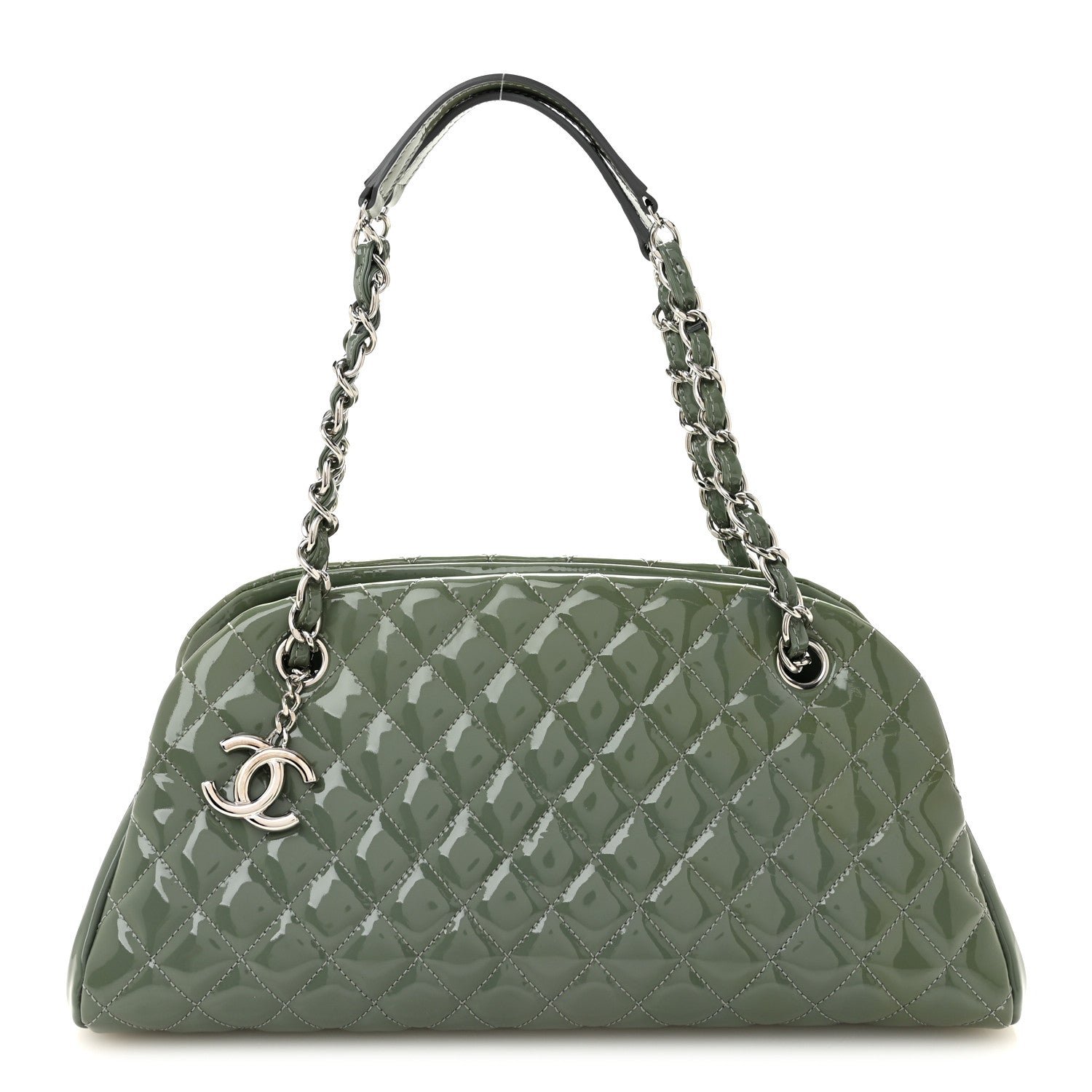 Chanel Patent Quilted Medium Just Mademoiselle Bowling Bag Light Khaki