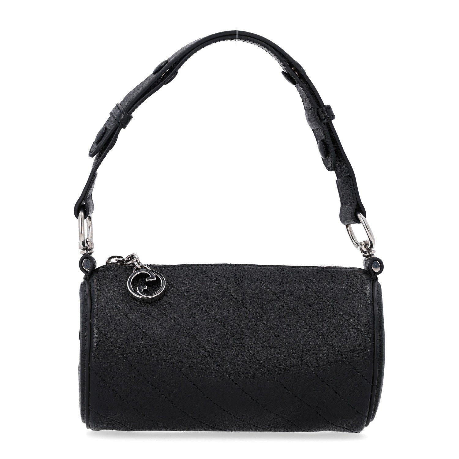 Gucci Sakai Be Green Calfskin Diagonal Stitched Mini Blondie Barrel Shoulder Bag Black