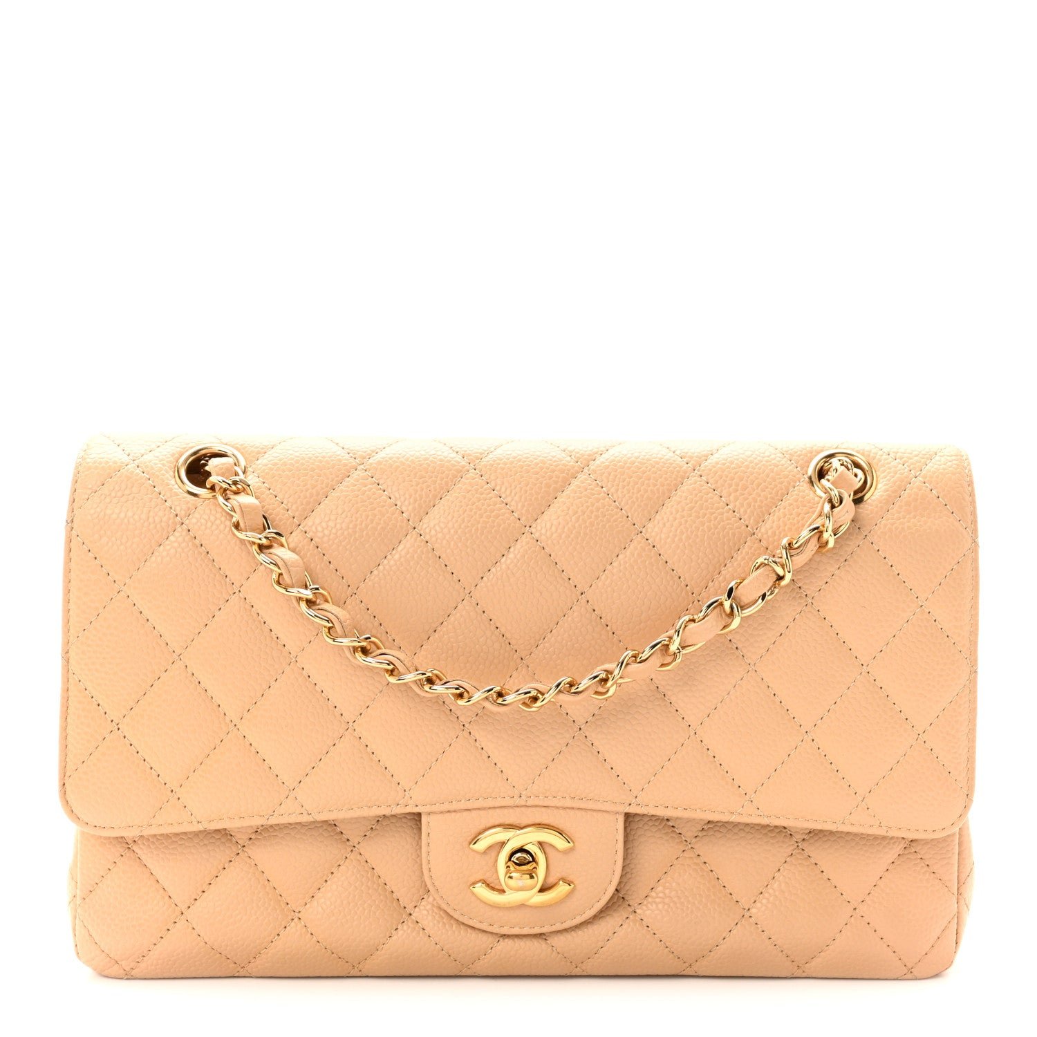 Chanel Caviar Quilted Medium Double Flap Beige
