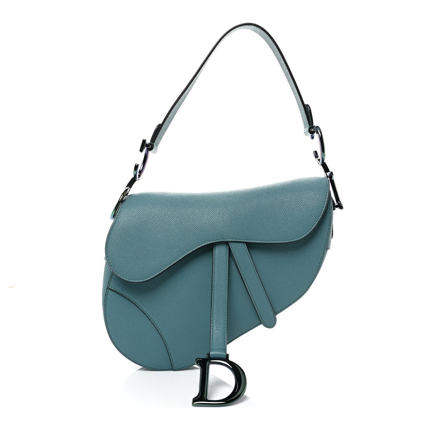 Christian Dior Grained Calfskin Saddle Bag Azure Blue