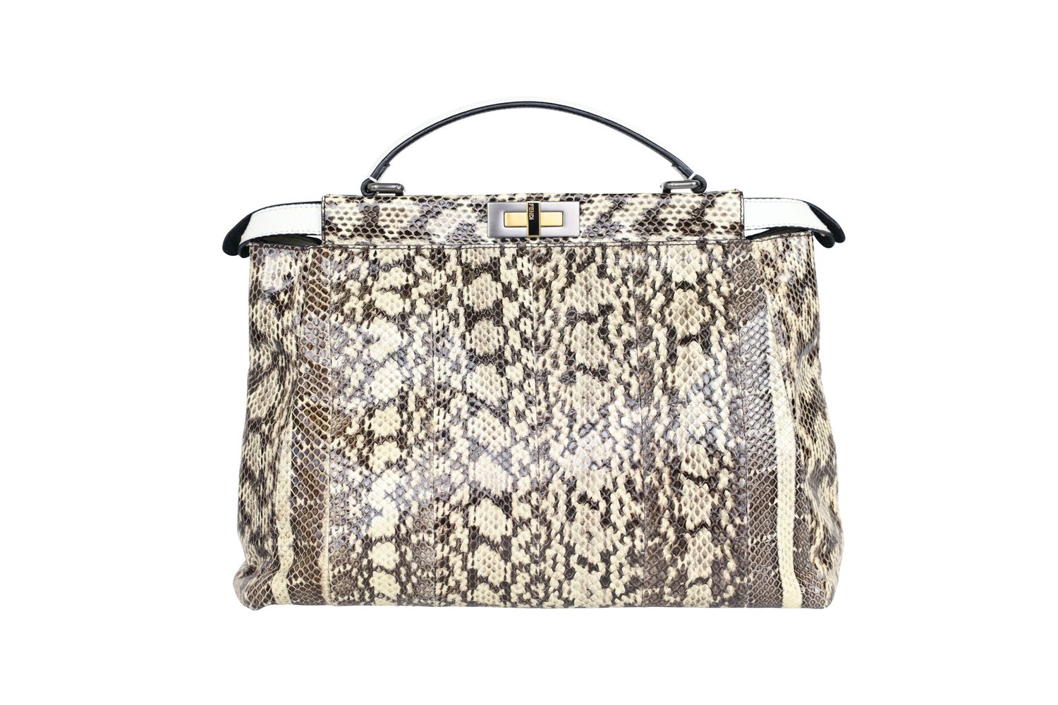 Fendi Peekaboo Large Bag, Brown and Beige Python with Mixed Hardware, Preowned in Dustbag WA001