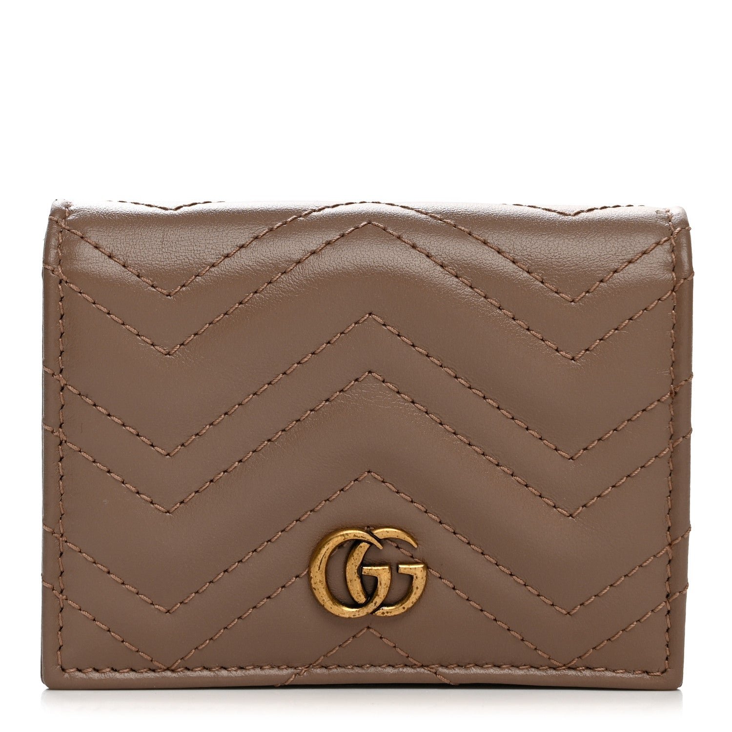 Gucci Calfskin Matelasse GG Marmont Card Case Wallet Porcelain Rose Porcelain Rose