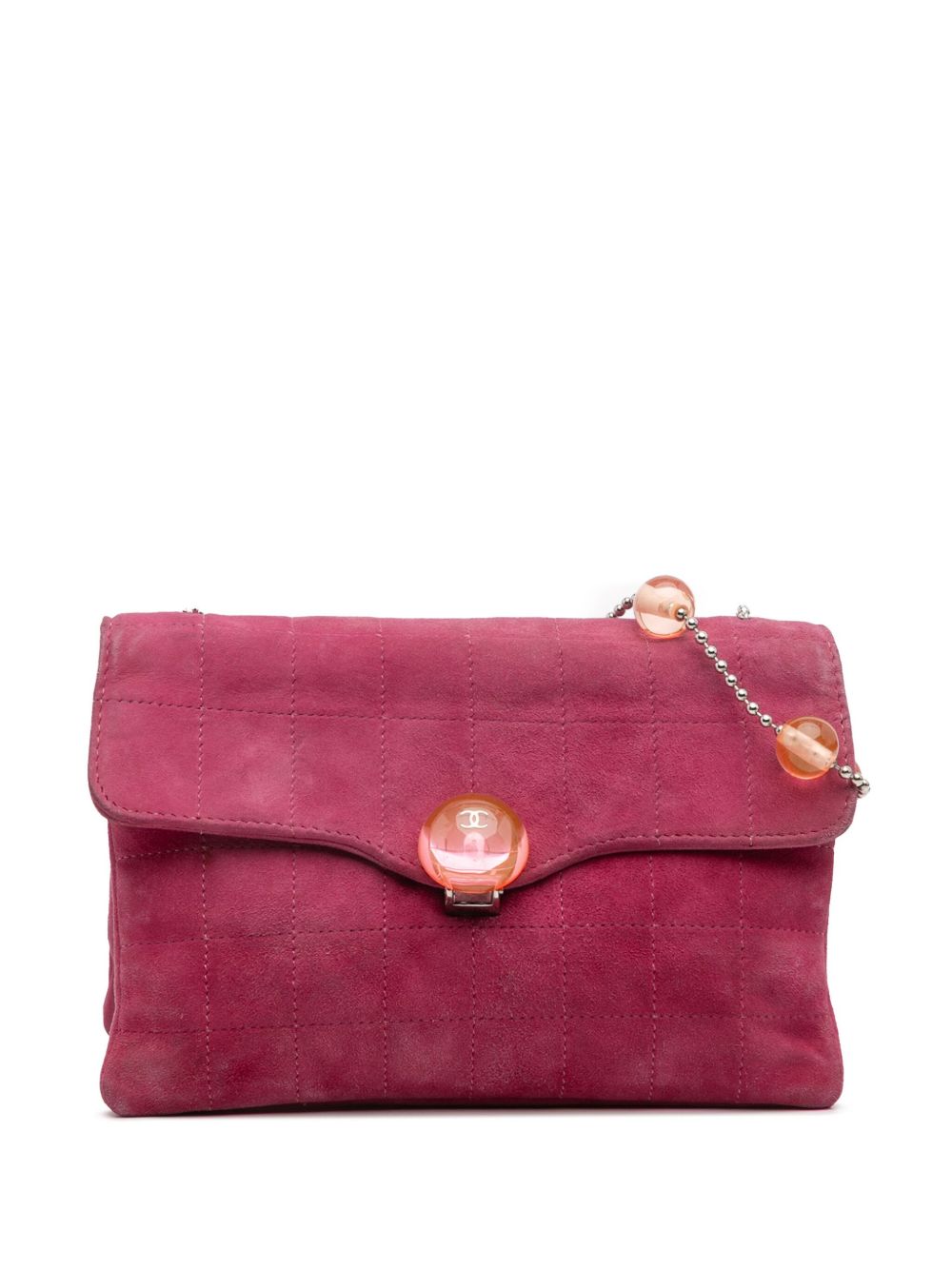 2000-2002 CC Choco Bar Suede Beaded Chain Flap shoulder bag