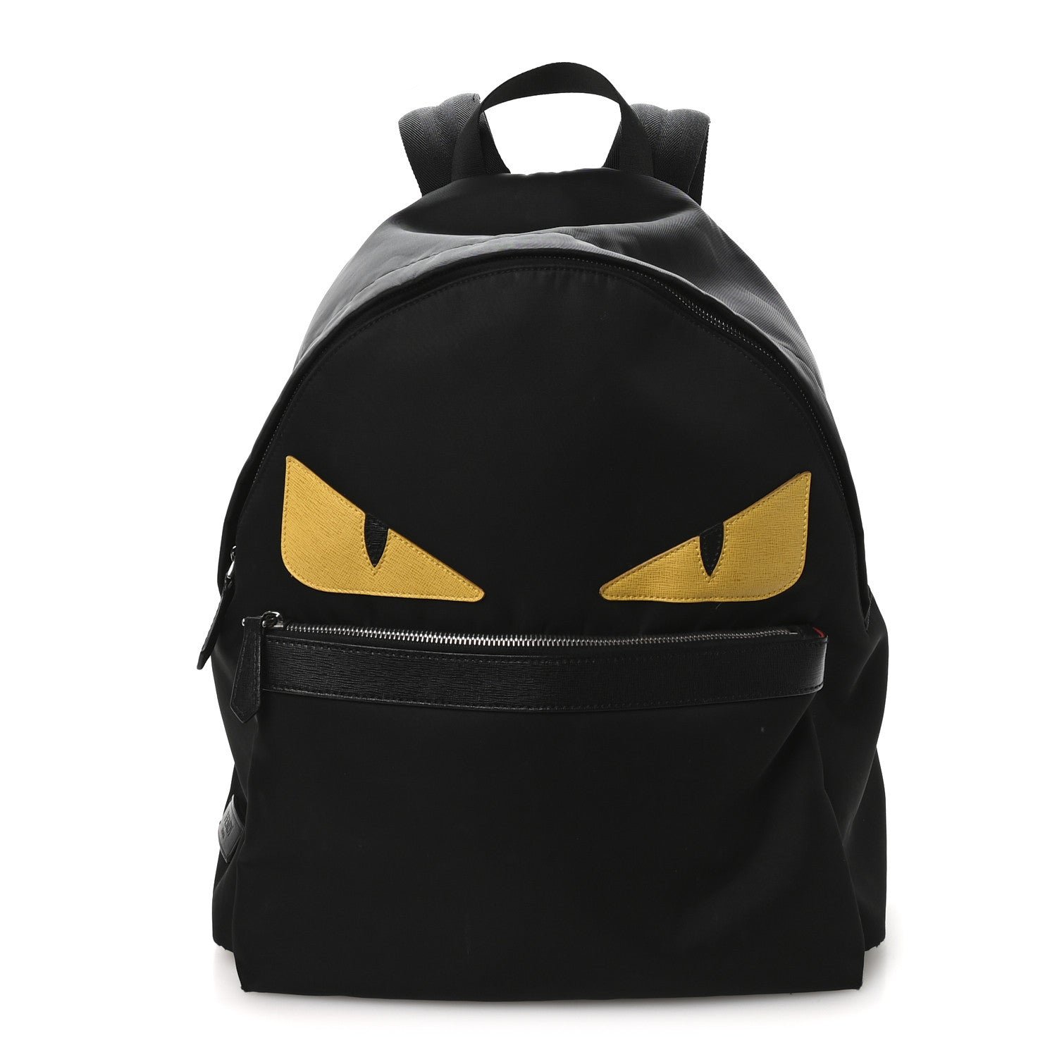 Fendi Nylon Vitello Elite Monster Eyes Rounded Backpack Black Yellow