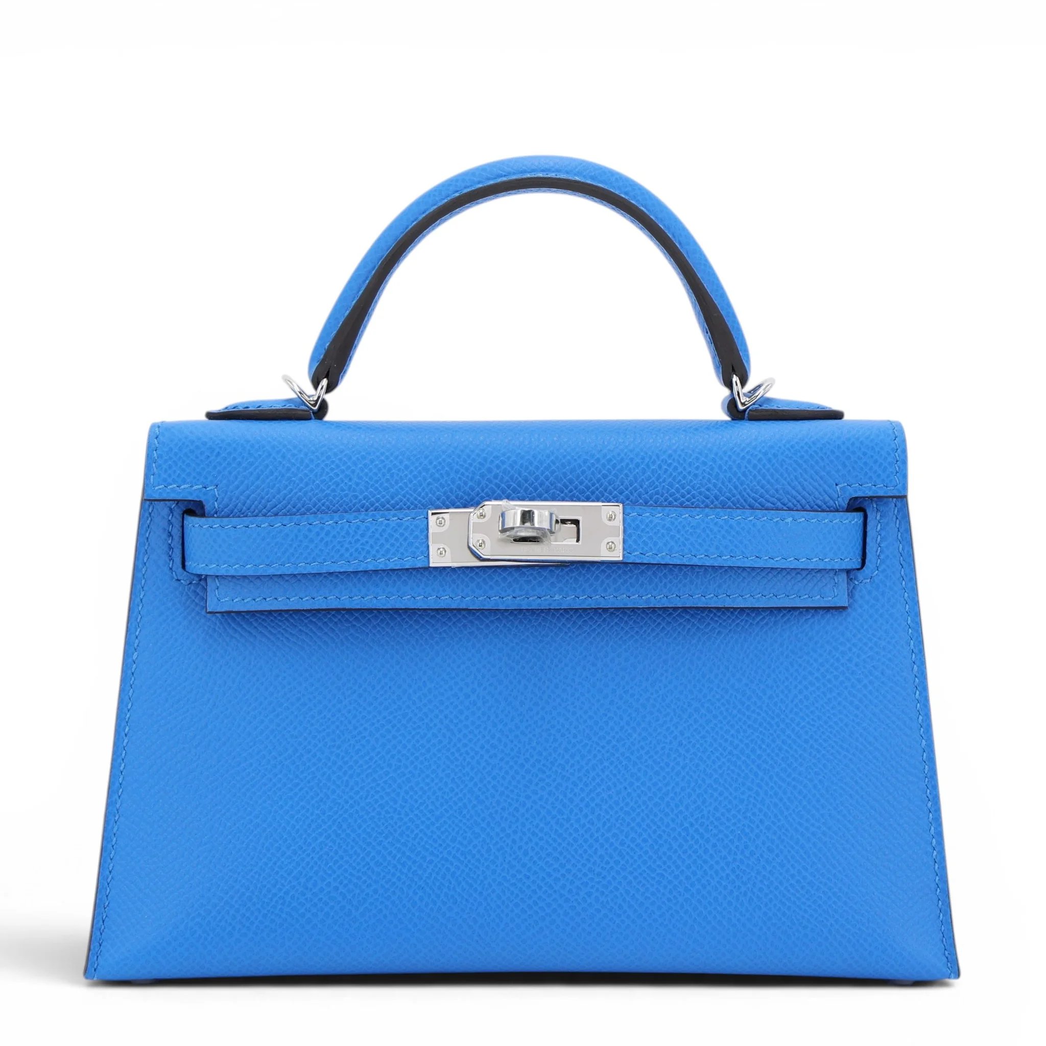 Brand New ( Rank N ) HERMÈS Mini Kelly II Bleu Hydra (T7) Epsom Palladium hardware G (2026)
