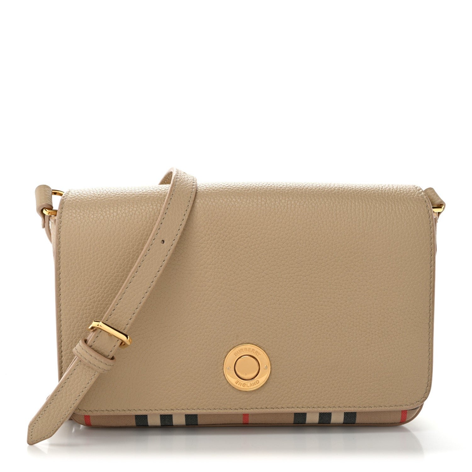 Burberry Grainy Calfskin Vintage Check Hampshire Crossbody Beige