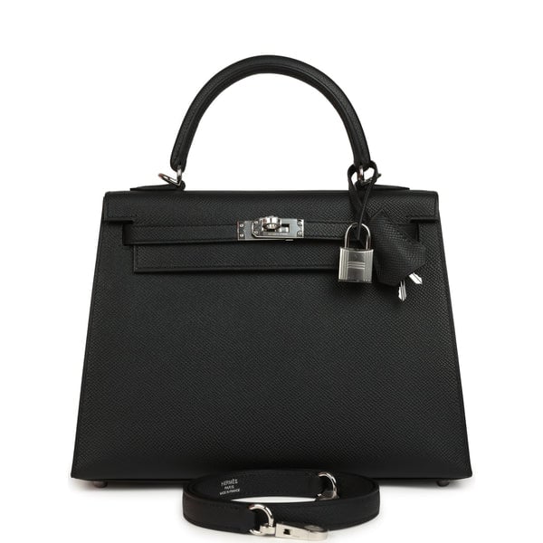 Hermes Kelly Sellier 25 Black Epsom Palladium Hardware