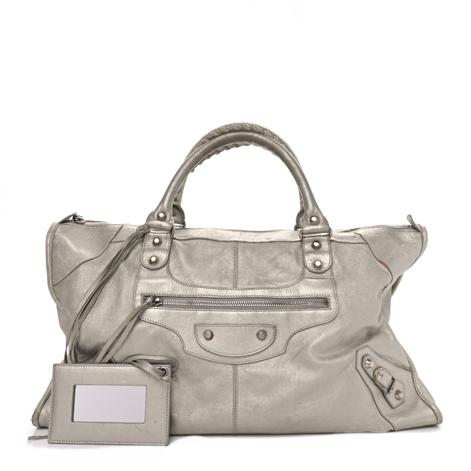 Balenciaga Metallic Agneau Classic Palladium Hardware Work Argent