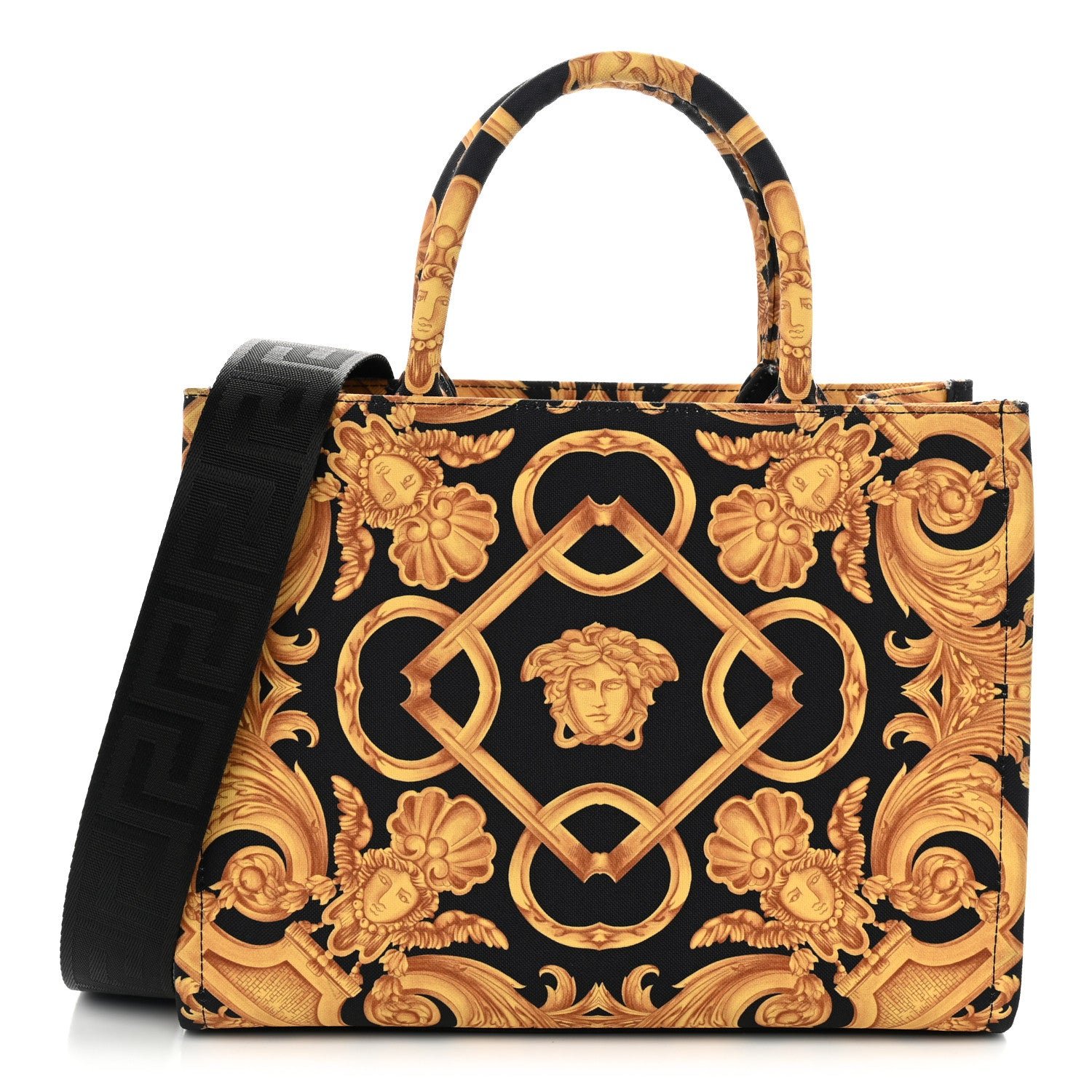 Versace Canvas Baroque Print Medusa Small Tote Black