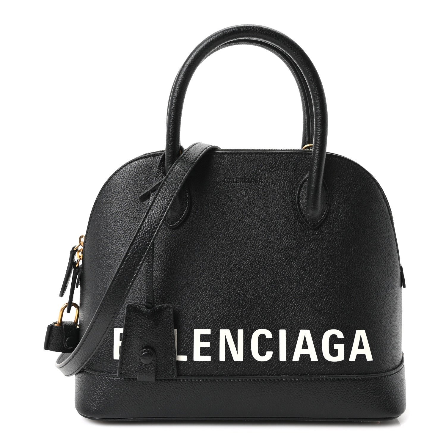 Balenciaga Grained Calfskin Logo S Ville Top Handle Bag Black White