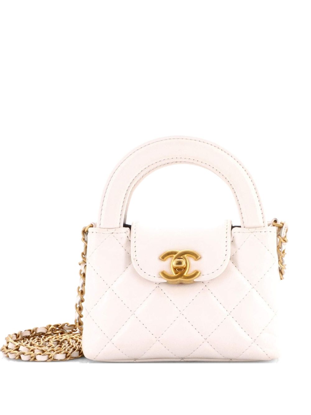 Kelly Top Handle Shopping Bag Quilted Shiny Aged Calfskin Nano crossbody bag