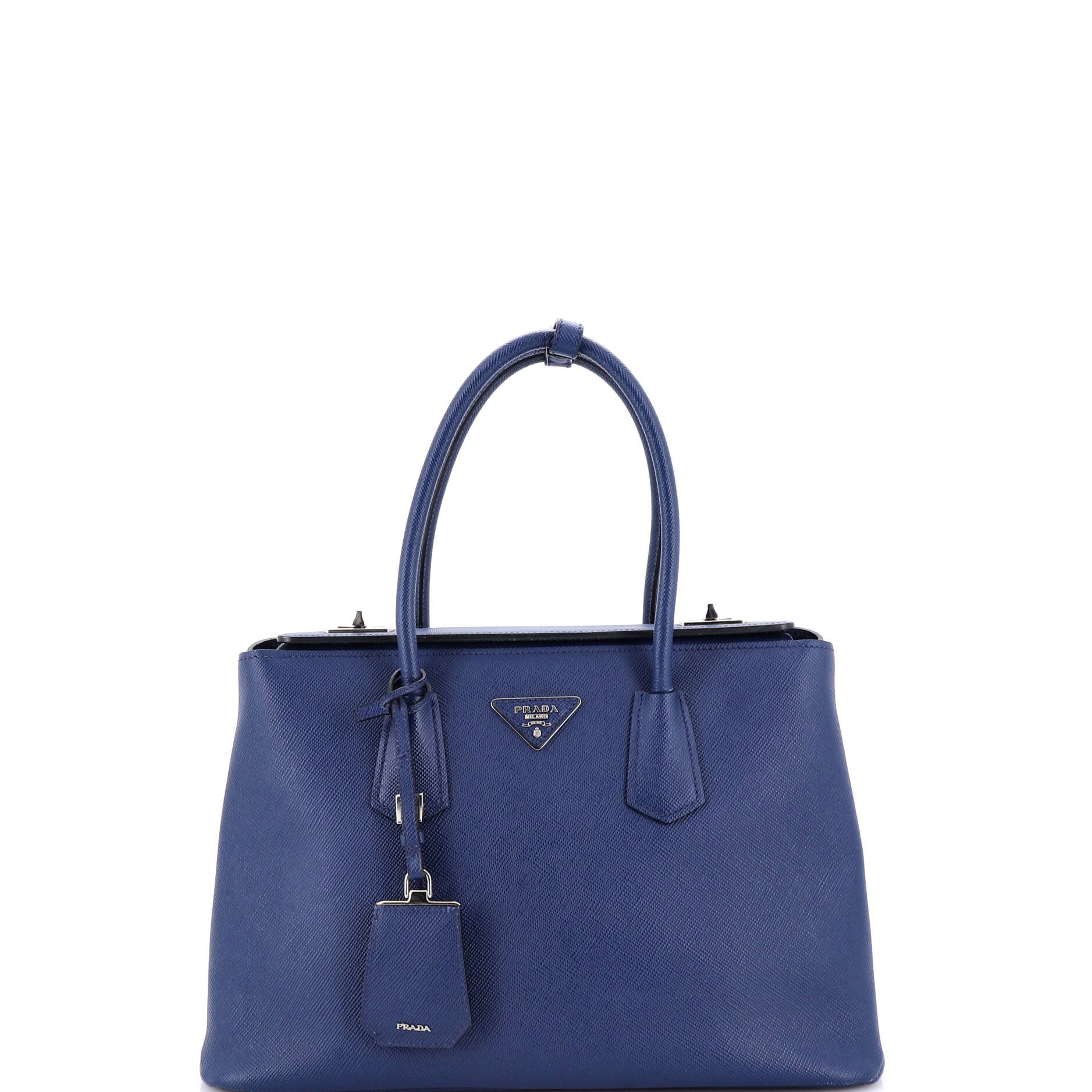 Prada Turnlock Cuir Twin Tote Saffiano Leather Small
